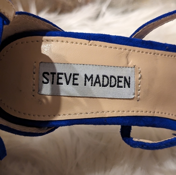 Steve Madden Fringly Blue Velvet Fringe Heel Size 5.5 - Picture 5 of 6